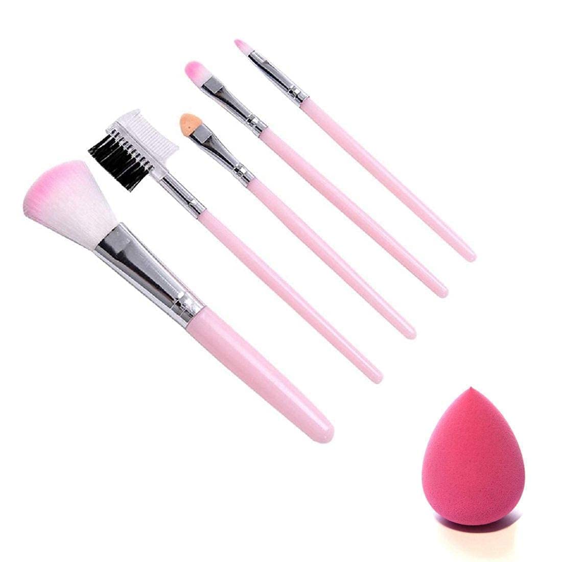Aasakt Mini 5 Pink Makeup Brushes Set With 1 Pink Beauty Blender  (Pack Of 6)