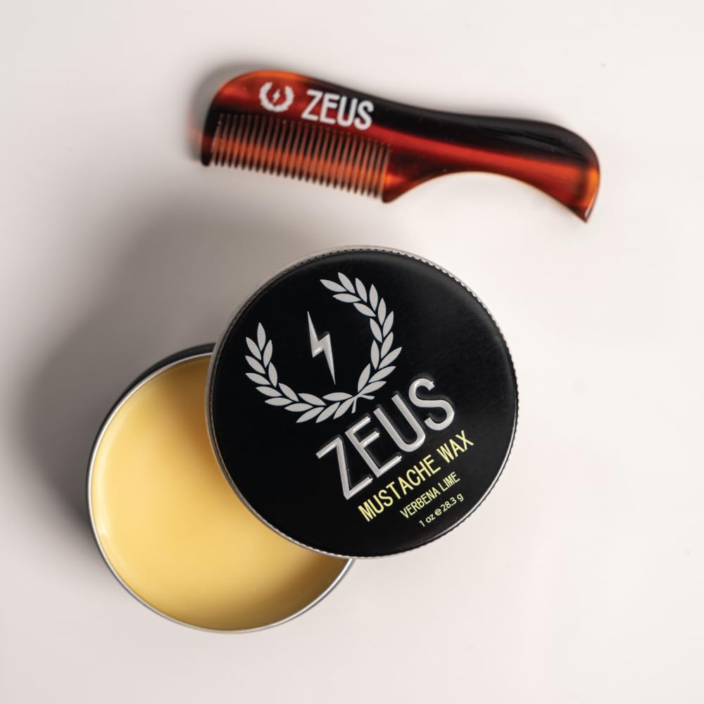 ZEUS Mustache Wax - Natural Shine, Moisturizing, Conditioning & Styling Mustache Wax, Light-Medium Hold - MADE IN USA (3 PACK)
