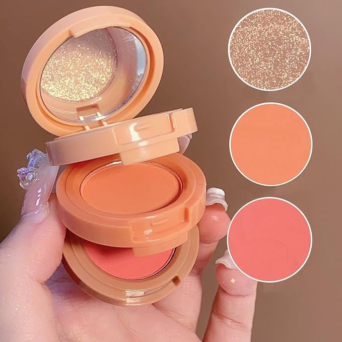 Glowhouse 3 In 1 Face Blusher + Highlihger With Mini Compact Palette | Travel Friendly Mini Face Blush And Highlihter Palette