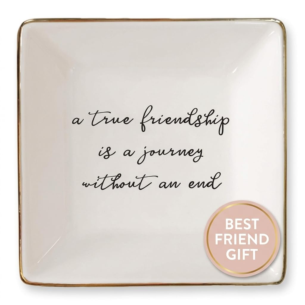 Simply Charmed Best Friend Gift for Women - Birthday Gift for Friend - Ceramic Ring Dish for Her Jewelry - Trinket Tray or Dish