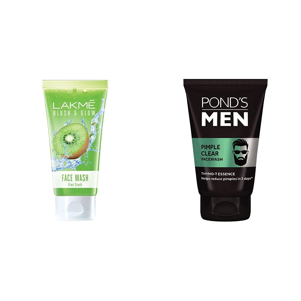 Lakm Blush & Glow Kiwi Freshness Gel Face Wash, With Kiwi Extracts, 100G And PondS Men Pimple Clear Facewash, 100 G