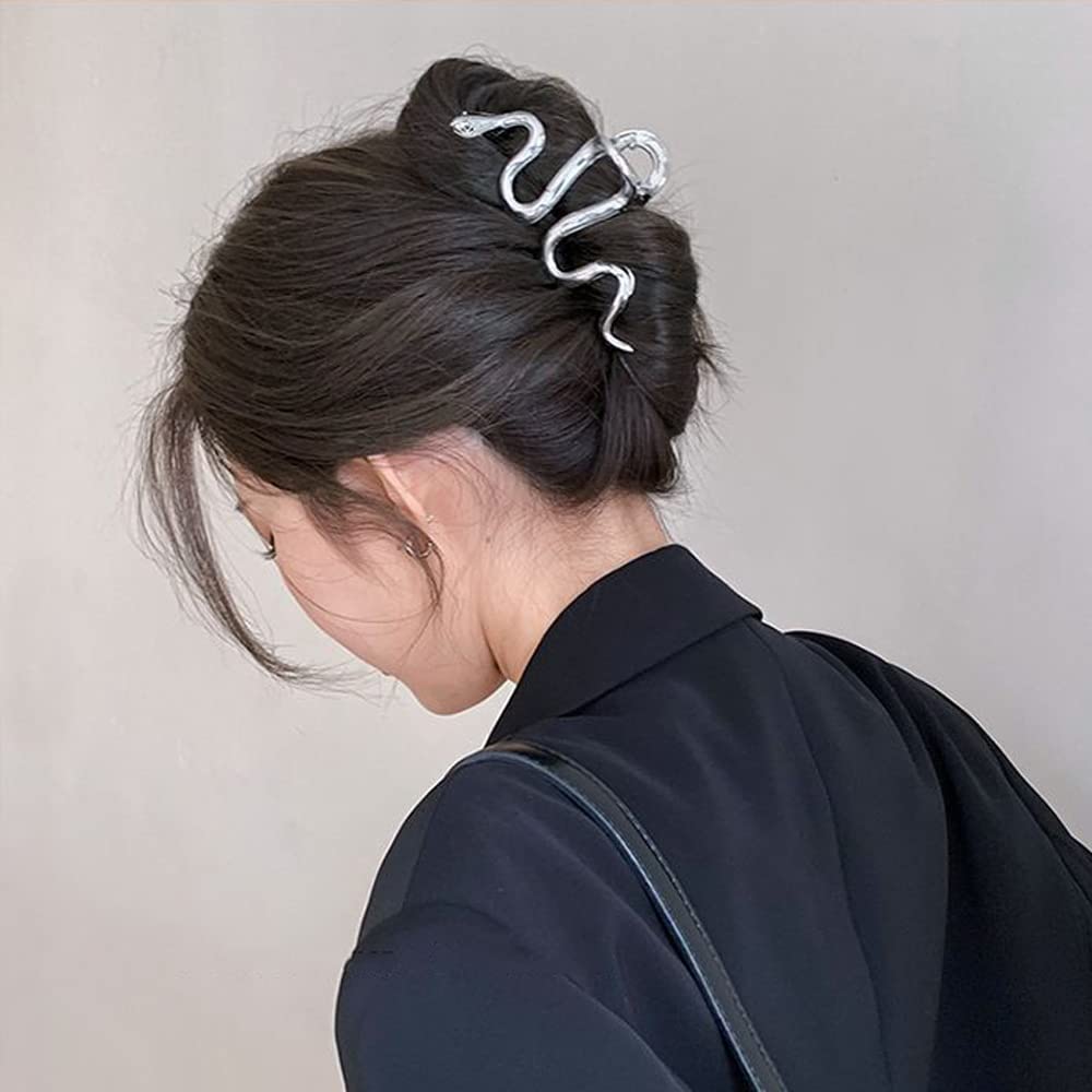1Pcs Snake Hair Claw Clips Metal Silver Hair Clip Exquisite Snake Design Large Claw Clip For Thick Hair Cute Hair Barrettes Hair