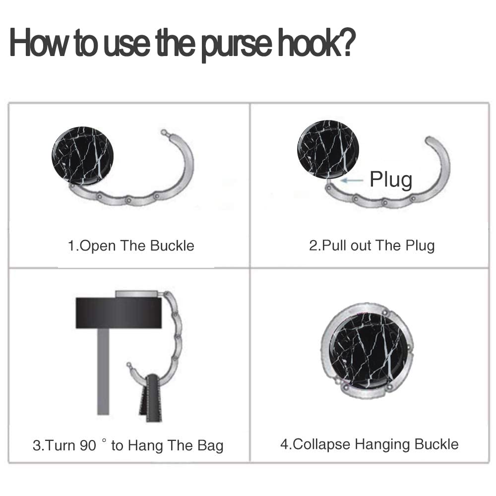 Foldable Purse Hook Womens Bag Table Hanger Collection Desk Hooks for Purse (4pack Beautiful Marble Hook)