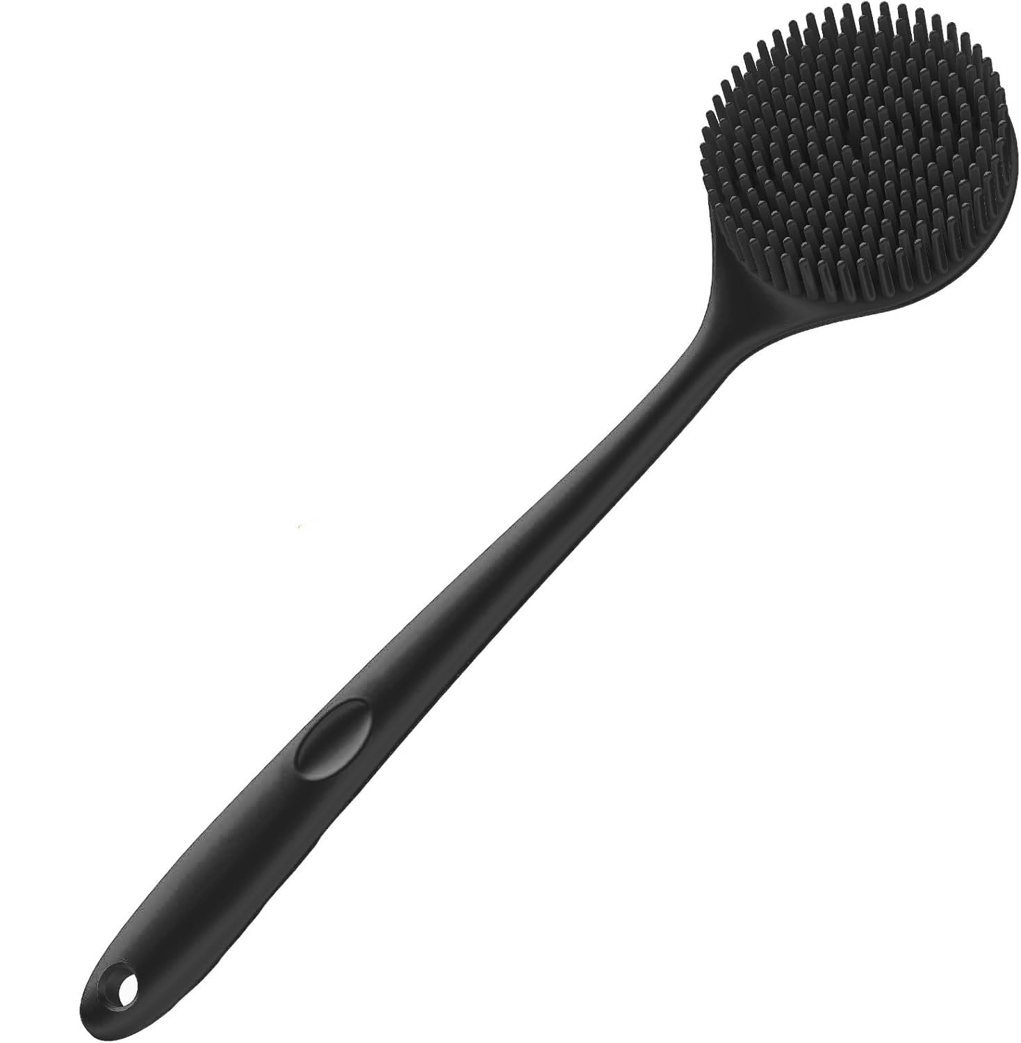 INOVERA (LABEL) 2in1 Long Handle Bathing Brushes for Men and Womens  Soft Silicone Back Bath Body Brush with Bristles (Black)