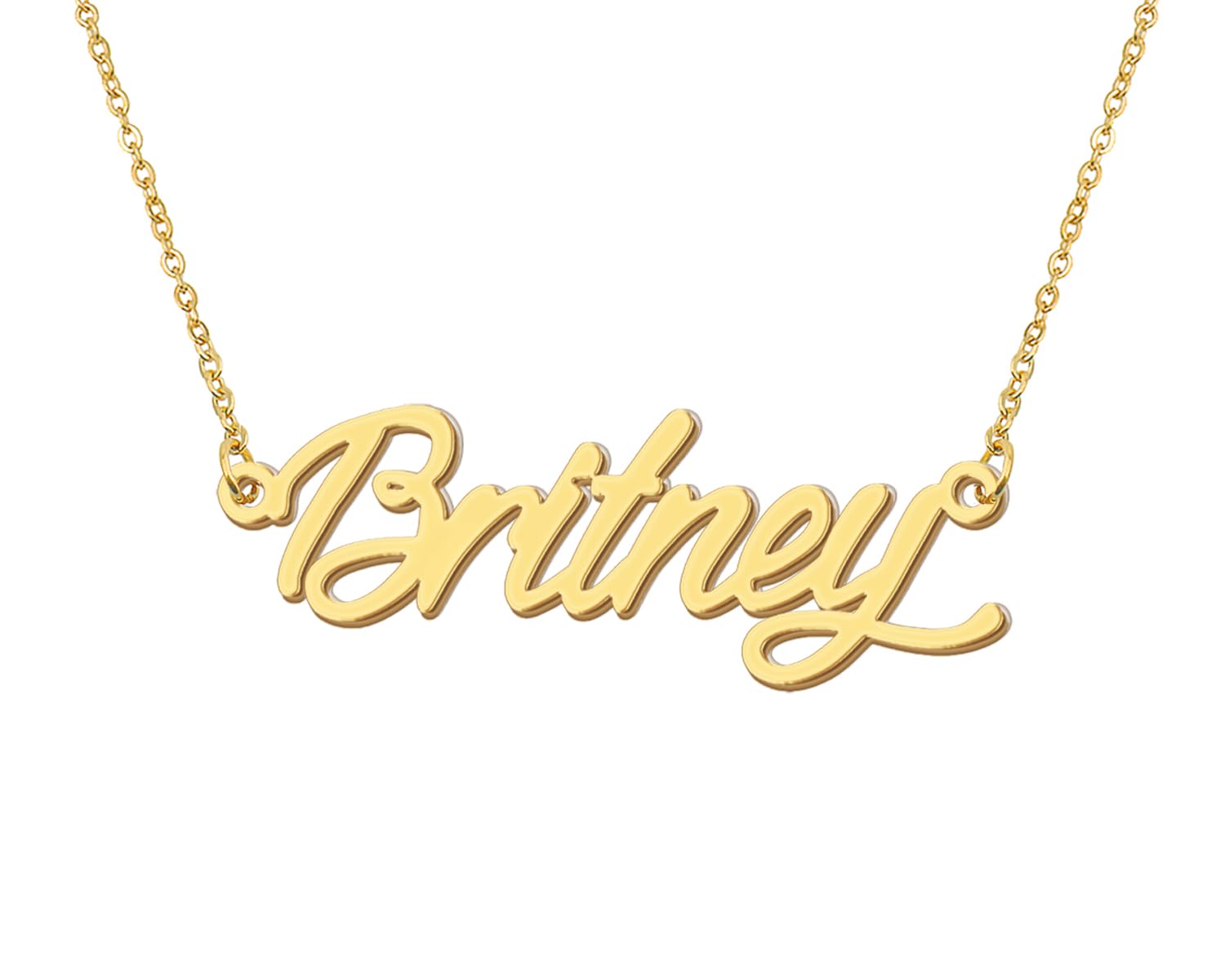 Aoloshow 18k Gold Plated Britney Name Necklace Womens Nameplate Pendant Necklace Stainless Steel Jewelry for Valentine Day