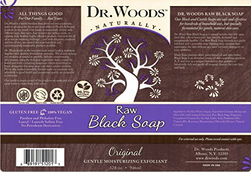 Dr. Woods Natural Raw African Black Moisturizing Liquid Castile Soap, 32 Ounce