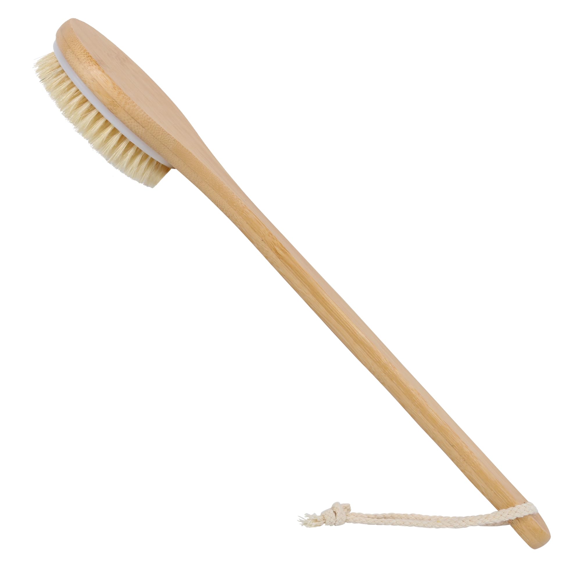 Owiizi Back Scrubber Brush For Shower, Round Head Bristle Body Large Area Deep Cleanse Bath Brushes, Bamboo Long Handle Skin Exf
