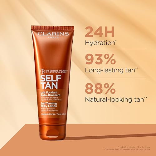 Clarins Self Tanning Milky Lotion  Self Tanner For Face And Body  Natural, Long-Lasting, Streak-Free, Sun-Kissed Glow And 24-Hou