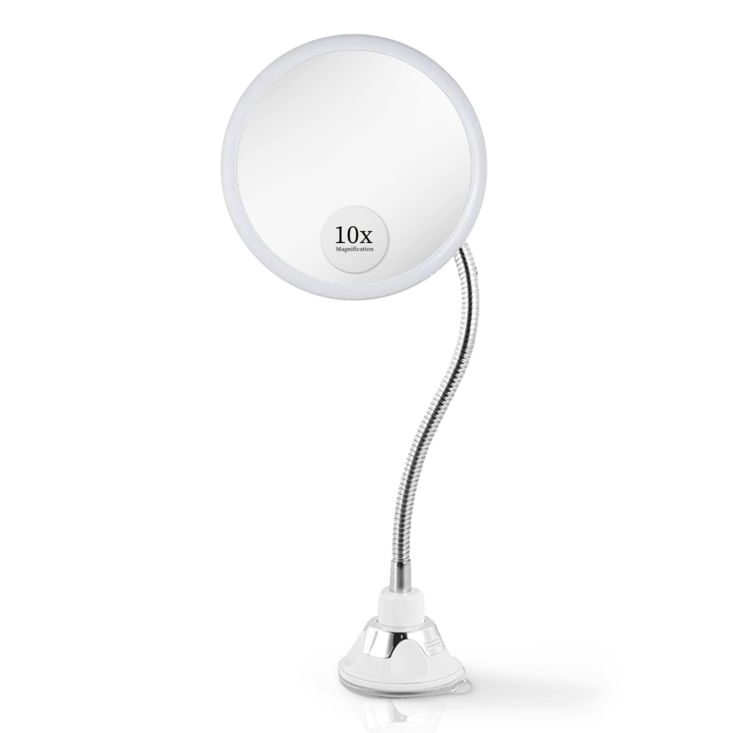 Flexible Gooseneck Makeup Mirror - 10X Magnifying, 360 Swivel, Adjustable Suction Cup - Stick On Table or Wall for Vanity and Ba
