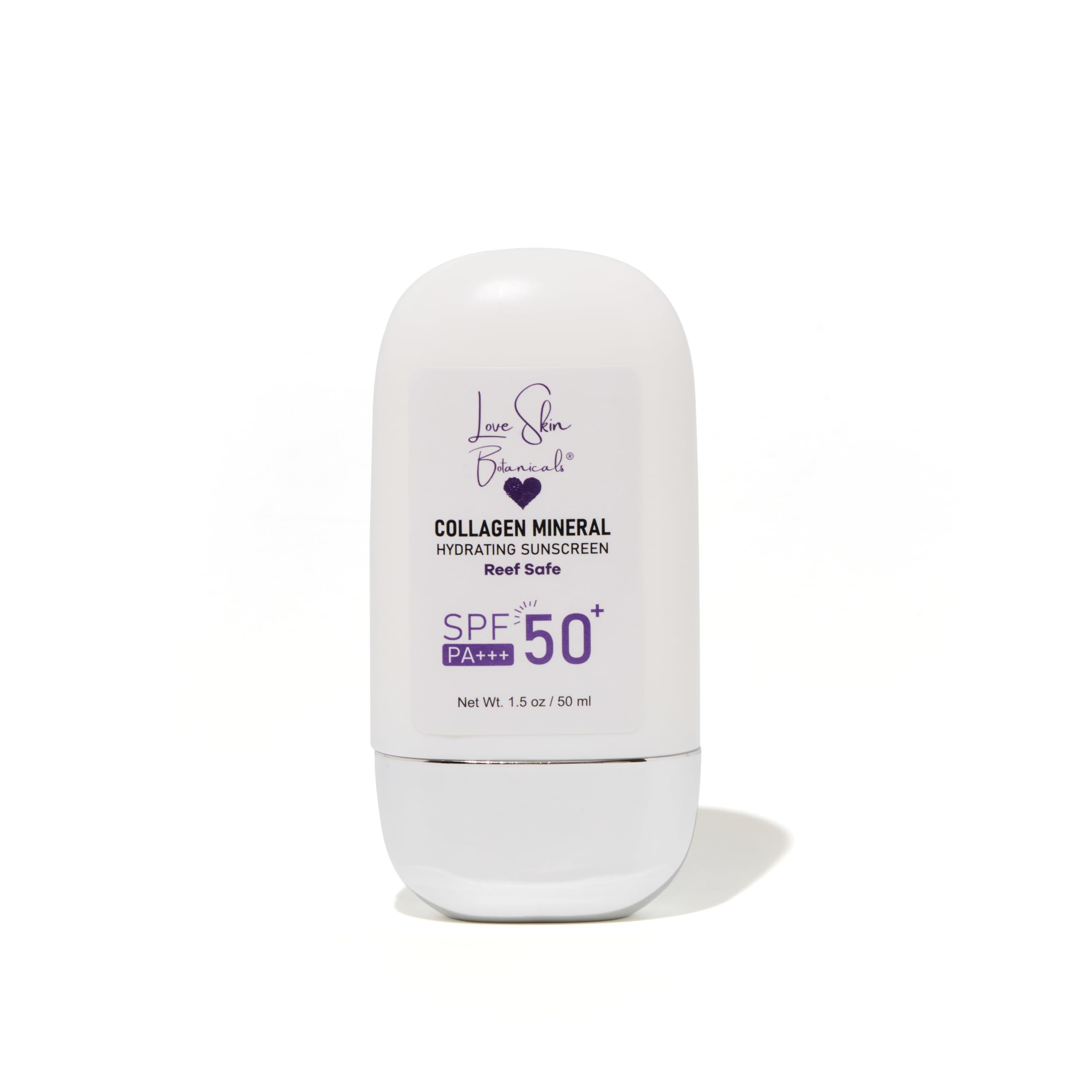 Love Skin Botanicals Collagen Mineral Sunscreen SPF 50 PA+++ - Clear-No Tint | 100% Mineral, Reef-Safe, Chemical-Free, Unscented