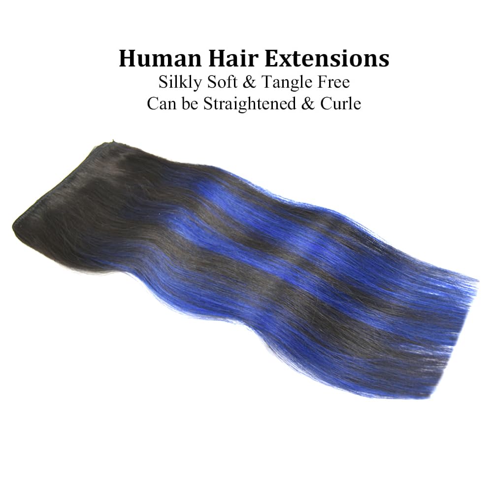 22'' Hair Extensions Clip In Human Hair For Women - Silky Straight Remy Real Long Human Hair Clip On 90Grams 4Pieces #(1B/Blue)