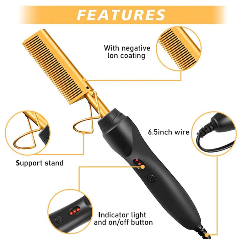 Hot Comb Hair Straightening Brush With Adjustable Settings, Fast Heating For Wigs And Black Hair, Professional Anti-Scald, Auto