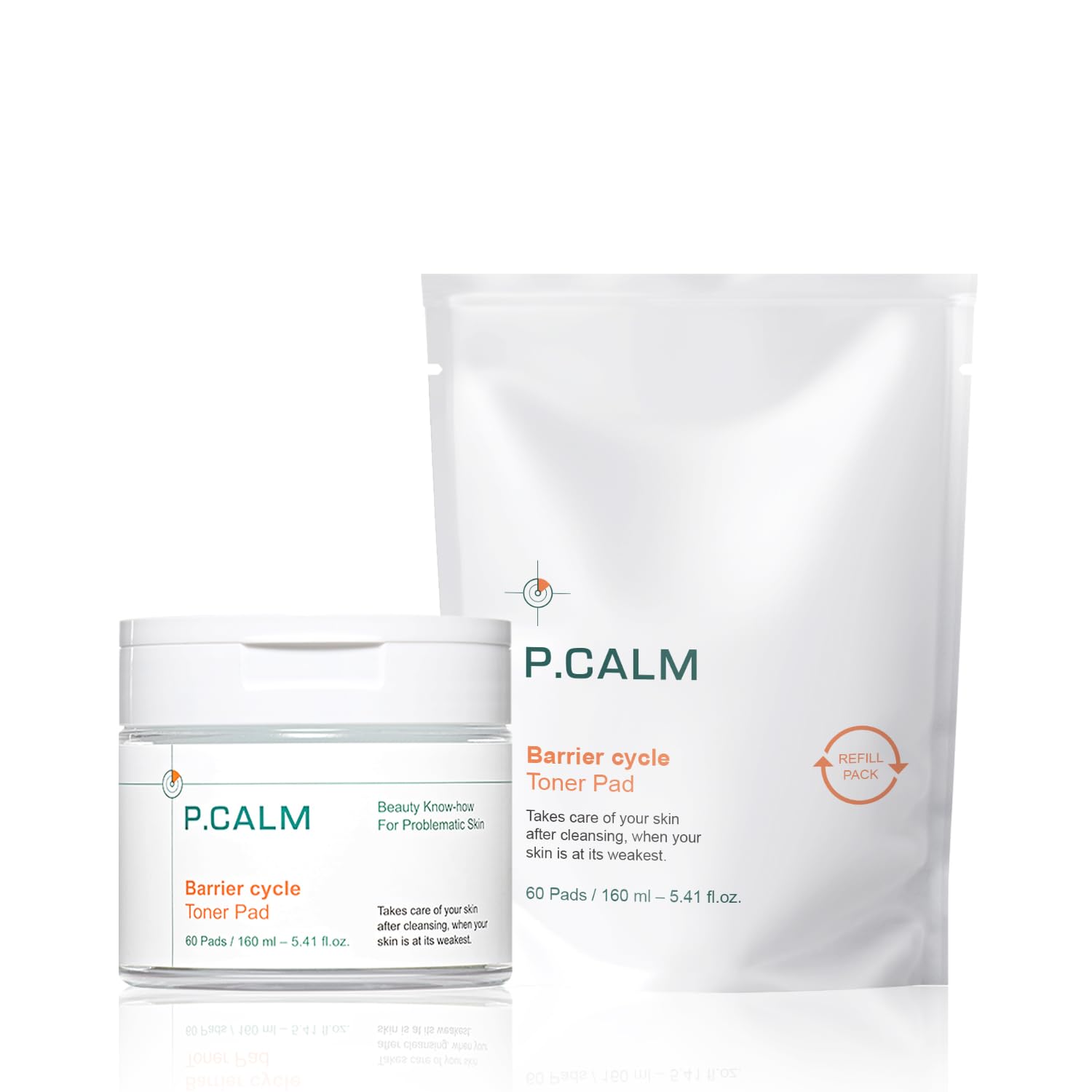 P.Calm Barrier Cycle Toner Pad With Refill Pack 60 + 60 Pads | Korean Skincare Daily Toner Pad For Calming Hydrating Soothing Se