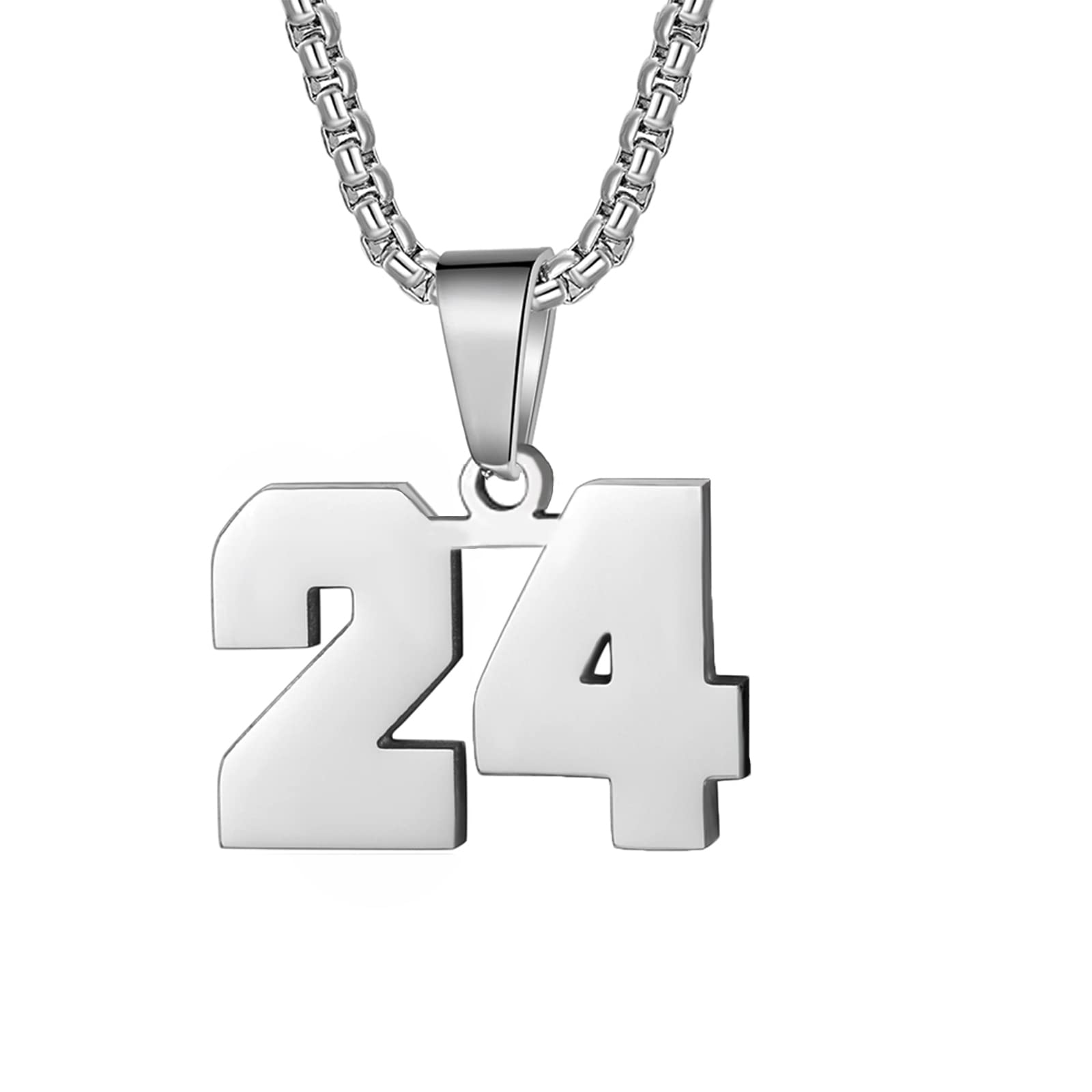 Number Necklaces Personalized Necklaces Silver Initial Number Pendant Stainless Steel Chain Movement Necklaces for Men Women (24