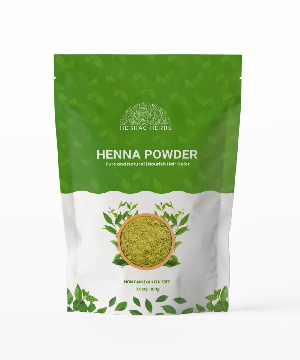 Henna Powder for Hair Growth 100g (3.5oz) | Pure Mehndi Powder | Natural black Henna Hair Colour Dye | Made in India by Hebhac H