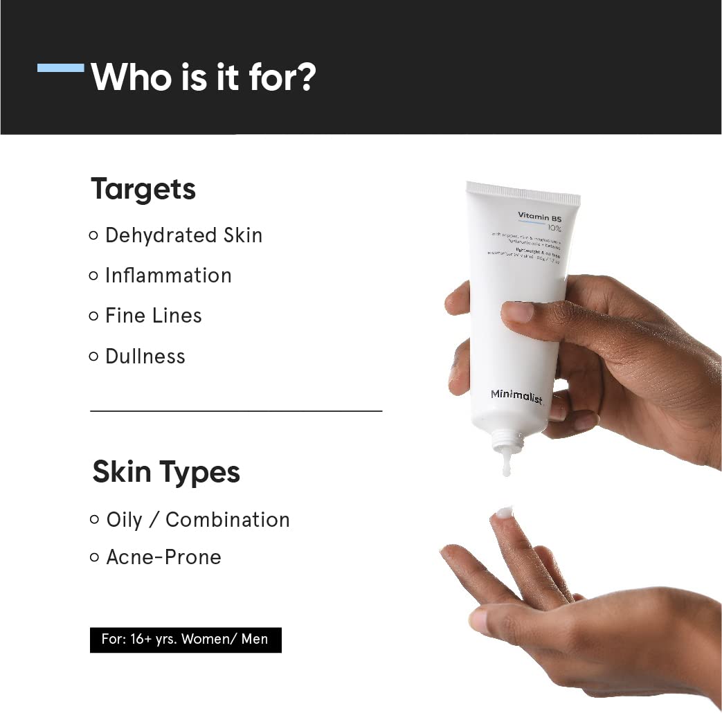 Minimalist Vitamin B5 10% Oil Free Fast Absorbing Lightweight Face Moisturizer gel For Oily & Acne Prone Skin
