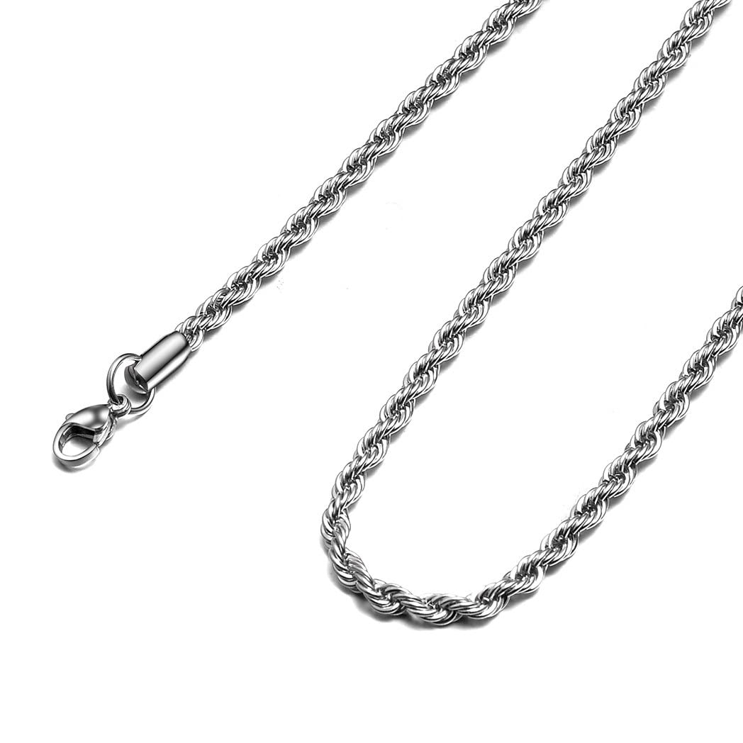 Giftall 2MM Rope Chain Necklace Stainless Steel Twist Rope Chain Necklace for Men Women 16 Inches