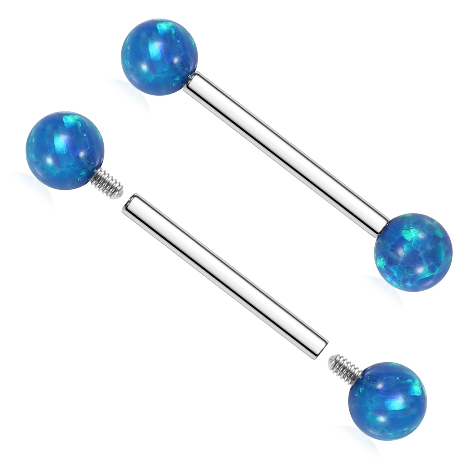AROWRO Titanium Nipple Jewelry Nipple Bars Silver Nipple Piercings Nipple Rings 14G Internally Threaded Nipple Barbell Blue Opal