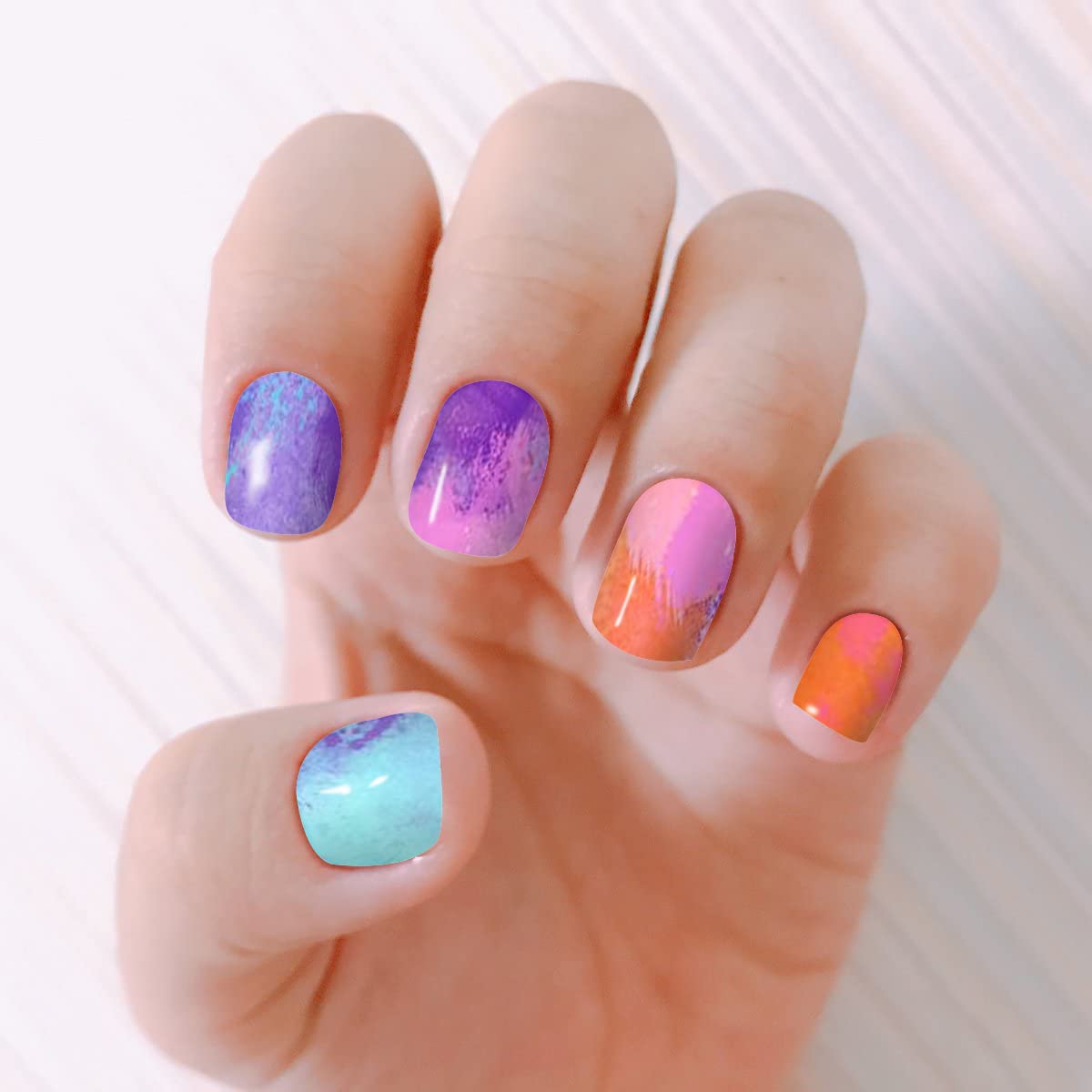 Wokoto 12 Sheets Gradient Nail Polish Wraps For Women Graffiti Nail Stickers Full Nail Wraps Aurora Nail Sticker Nails For Women