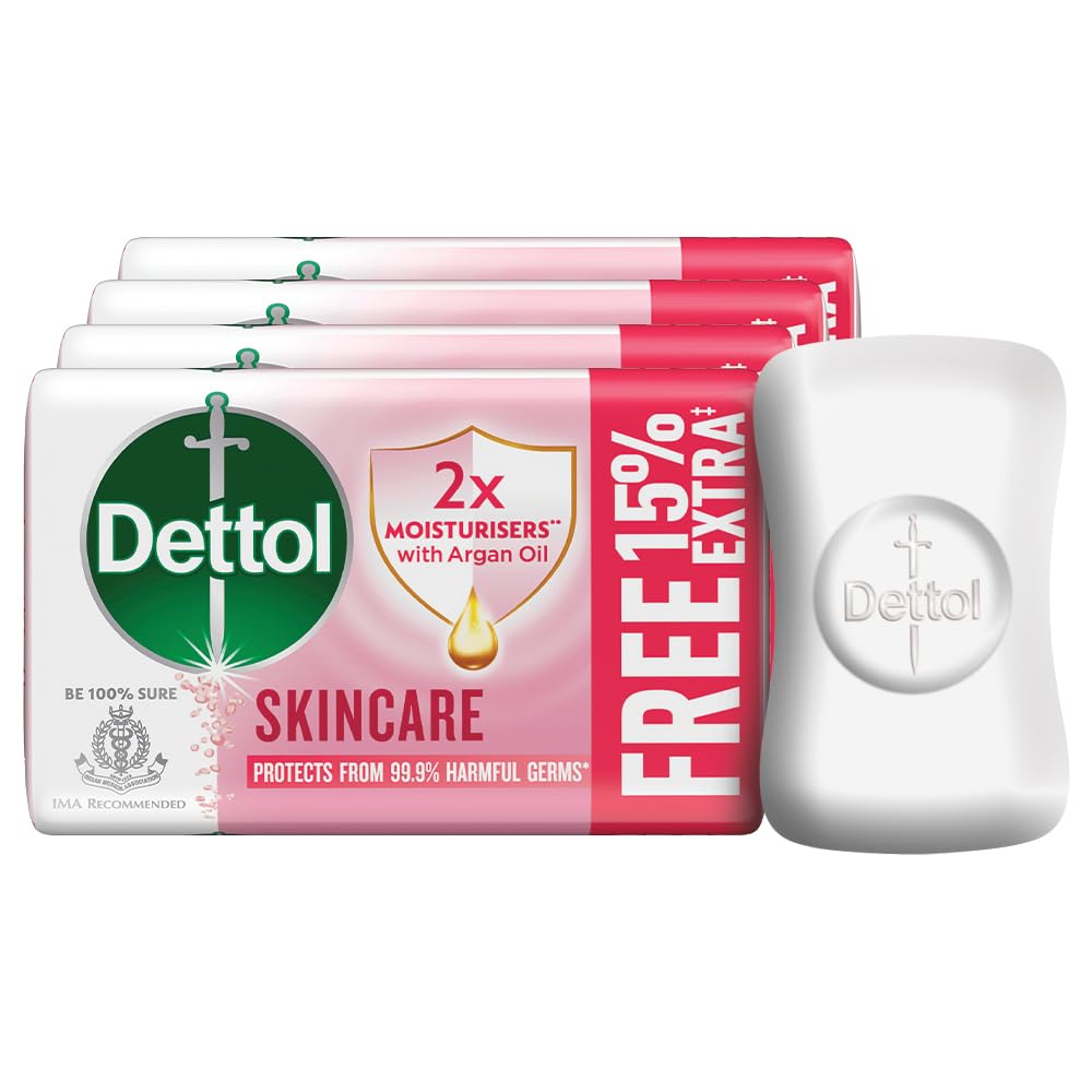 Dettol Skincare Moisturizing Beauty Bathing Soap Bar With Argan Oil (345Gm) | Softer Skin, 75Gm + 15% Extra Free, Pack Of 4