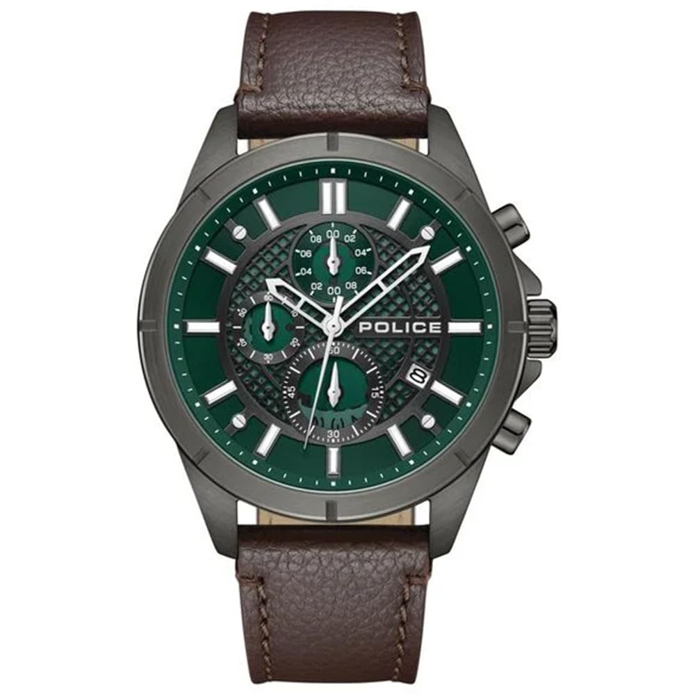 Police Green Dial Chronograph Leather Strap Watch For Men