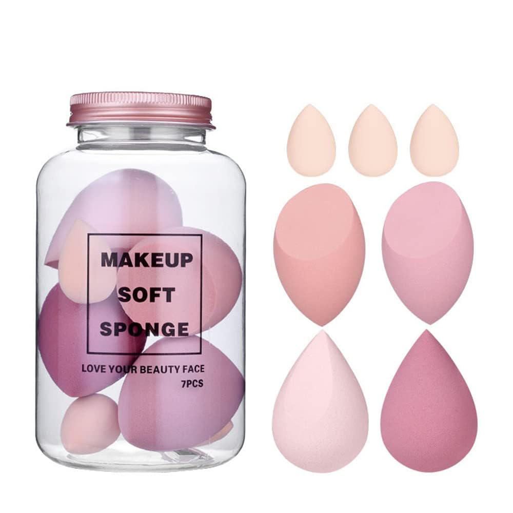 Beauty Blender Jar Set, Face Makeup Sponge 7Pcs Puff Teardrop Blender Foundation Sponge Set With Gift Bottle Design Makeup Egg S