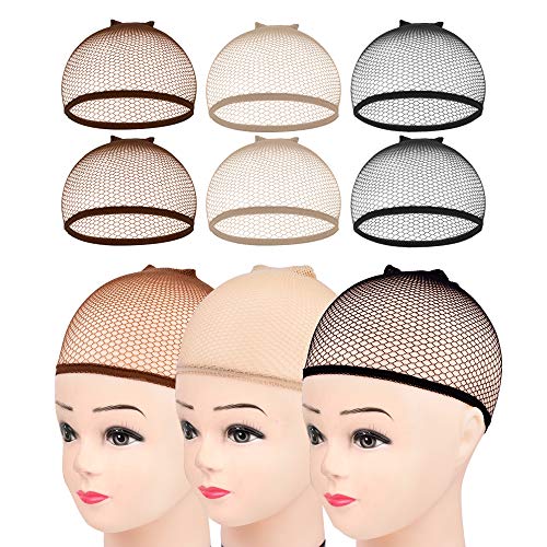Morgles Wig Cap, 6Pcs Hair Net For Wig Closed End Mesh Net Wig Caps Mesh Wig Cap For Women (Brown,Beige,Black)