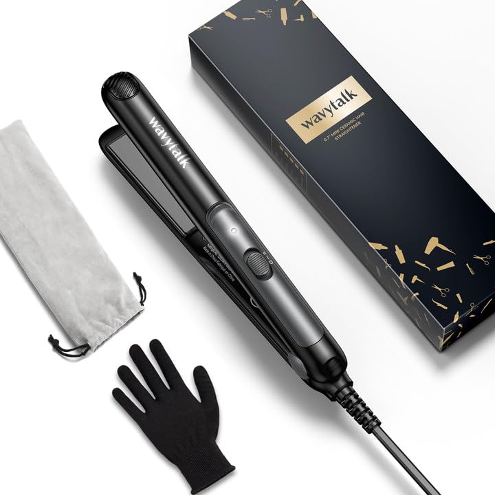 Wavytalk Pro Mini Temperature Adjustable Hair Straightener - 0.7 Inch Small Flat Iron for Short Hair, Curls, Bangs, Travel Use, 