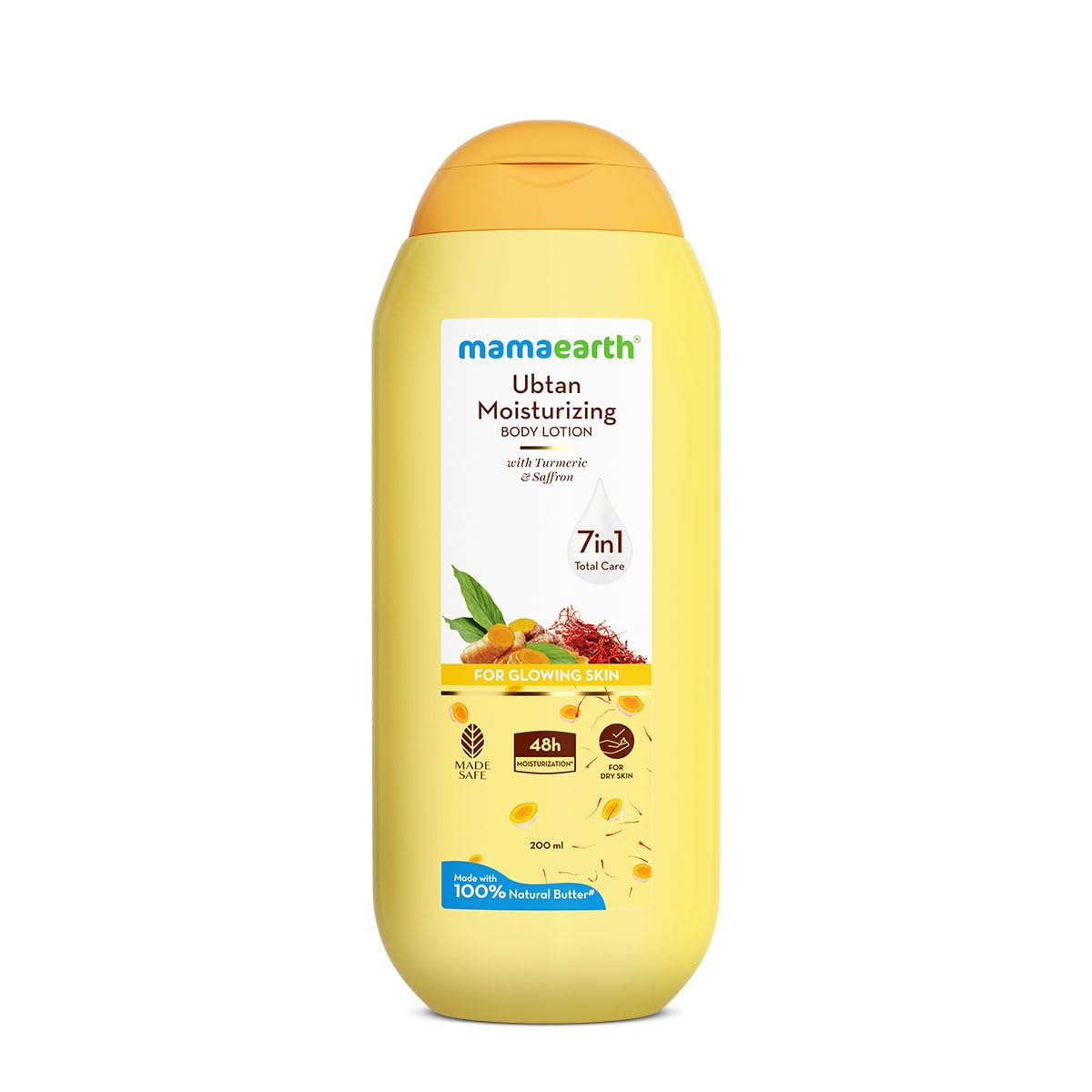 Mamaearth Ubtan Moisturizing Body Lotion With Turmeric & Saffron For Glowing Skin 200 Ml | 48H Moisturization | Nourishes Dry Sk