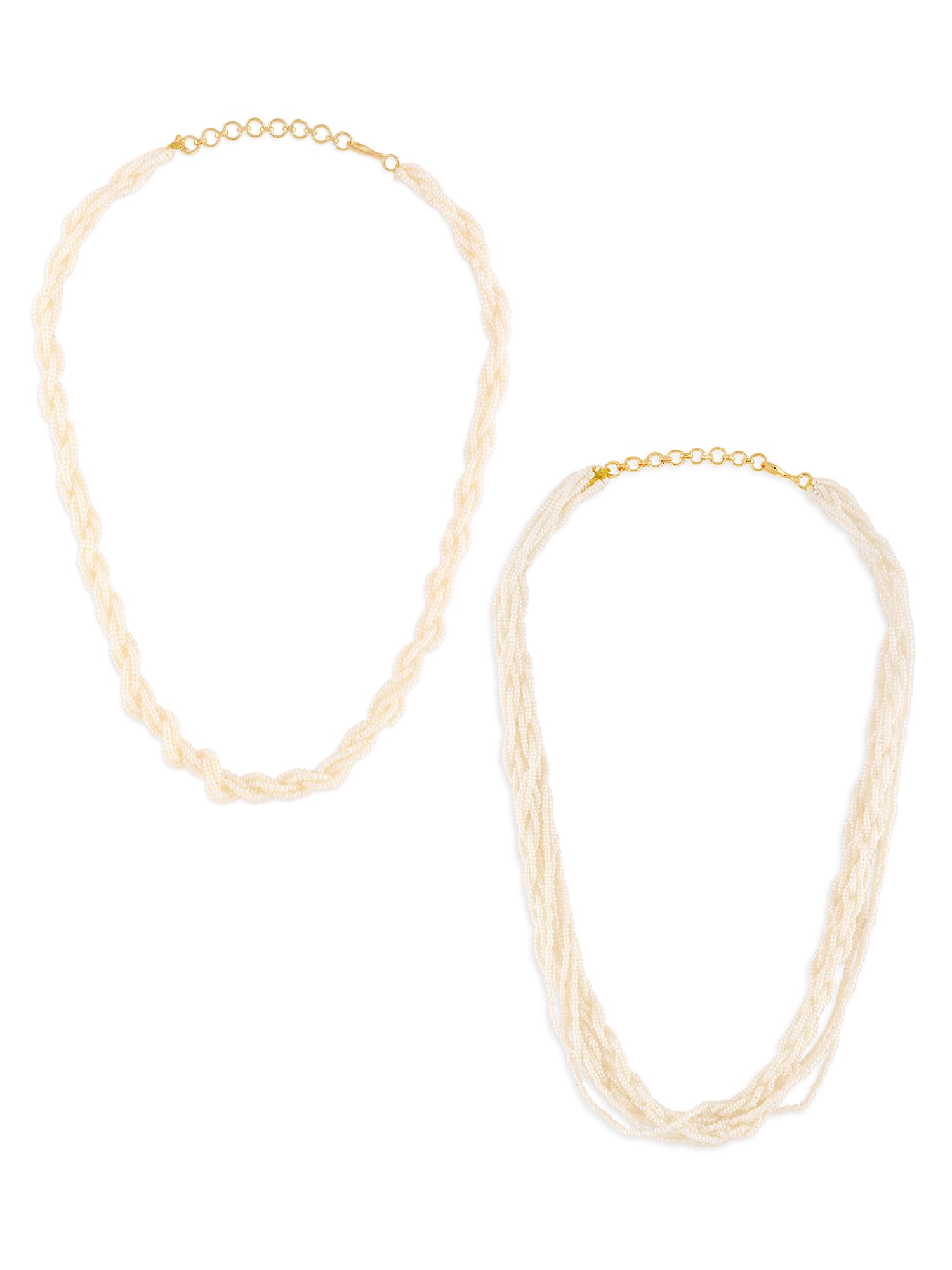 Zaveri Pearls Combo Of 2 Off White Twisted Multistrand Beads Fusion Wear Necklaces For WomenZpfk22052
