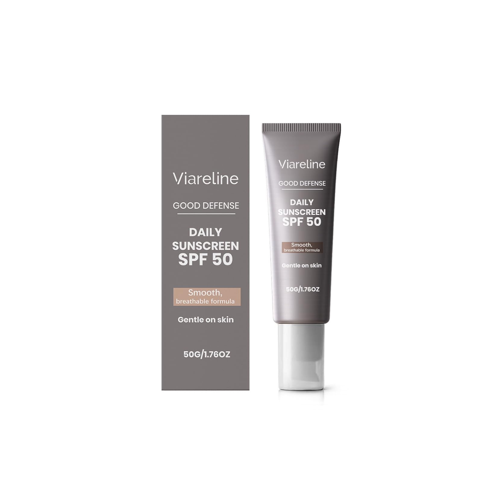 Viareline Good Defense Daily Sunscreen SPF 50, Smooth Breathable Formula, Gentle on Skin, 1.76 oz