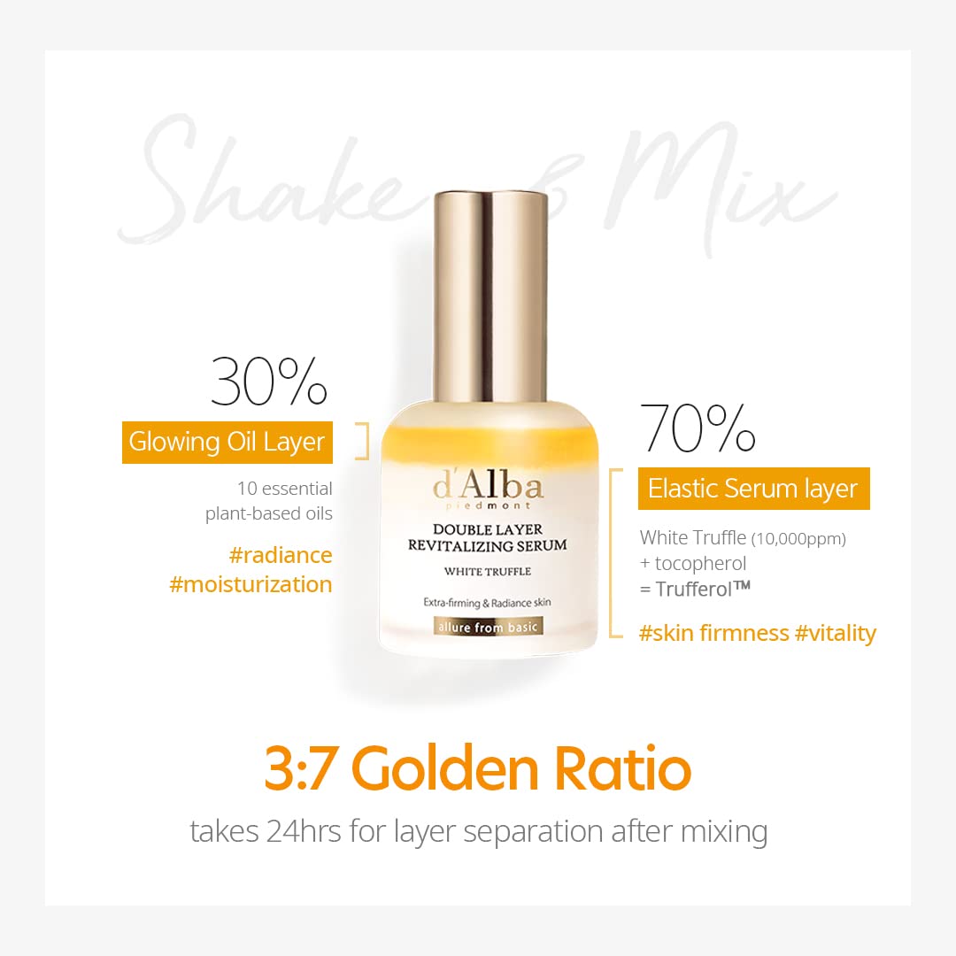 D'Alba Italian White Truffle Double Layer Revitalizing Serum, 100Hr Hydration Serum, 2 In 1 Double Solution Serum, Glow And Long