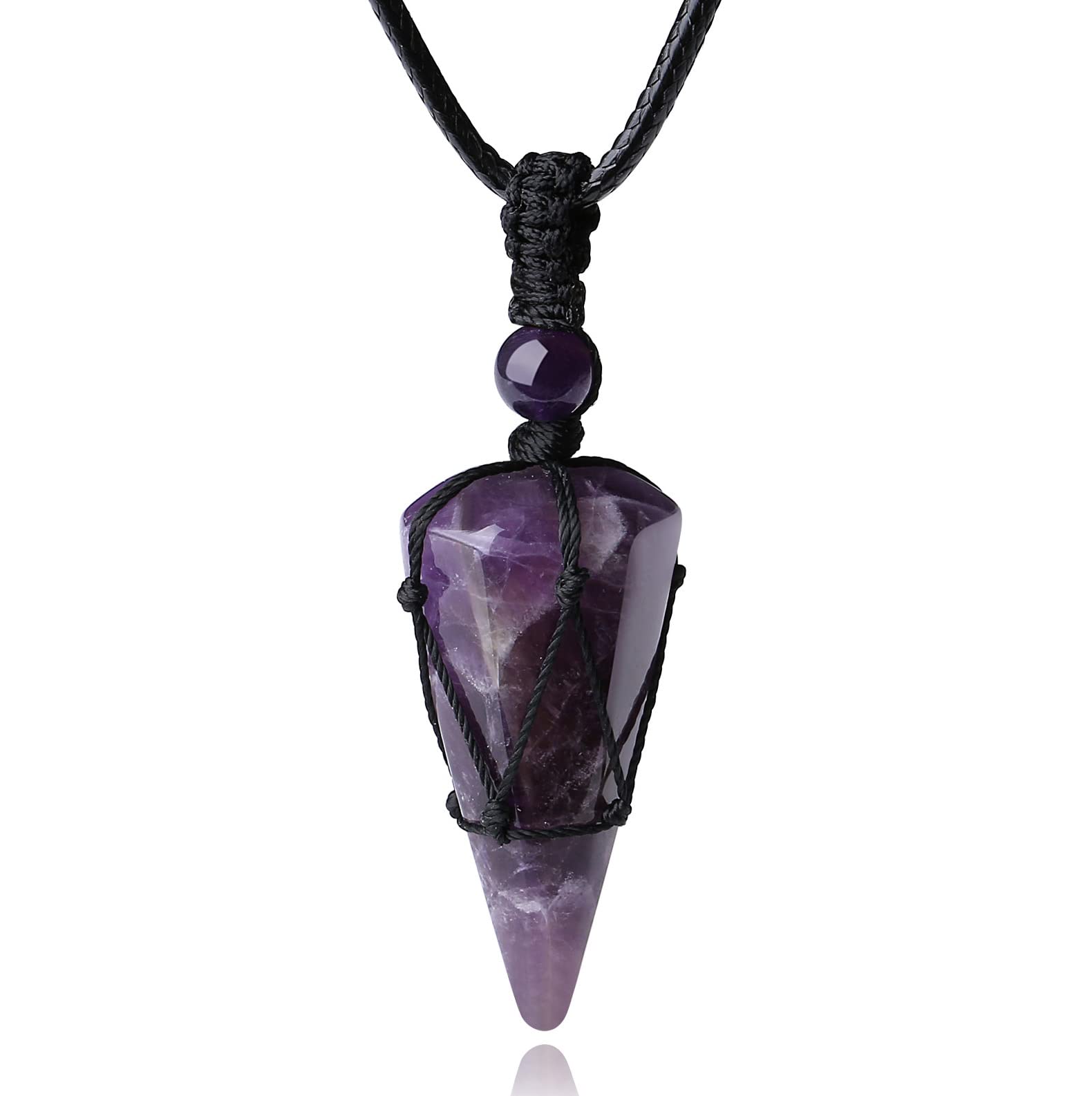 XIANNVXI Amethyst Necklace for Men Women Healing Crystal Stone Pointed Adjustable Black Rope Natural Gemstone Pendant Necklaces 