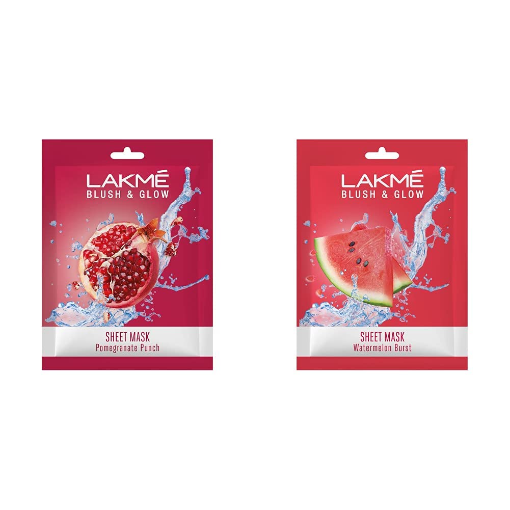 Lakm Blush & Glow Pomegranate Sheet Mask, 20 Ml & Lakm Blush & Glow Watermelon Sheet Mask, 20 Ml
