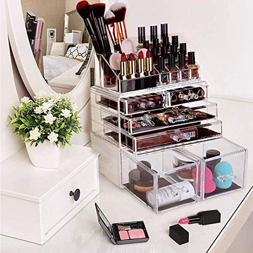 Hblife Acrylic Clear Dustproof Makeup Storage Organizer Drawers Large Skin Care Cosmetic Display Cases For Bathroom Stackable St