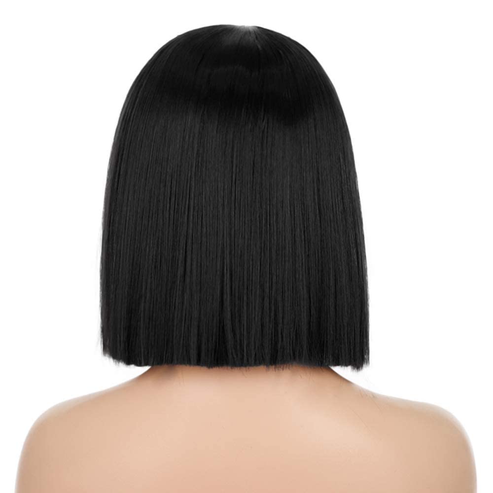 Entranced Styles Short Black Wigs For Women, Straight Bob Wigs For Girls Heat Resistant Synthetic Wigs 12 Inch Middle Part Hair