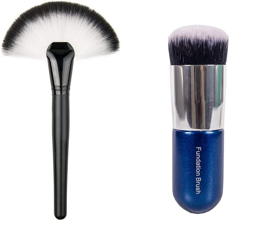 Khelni Professional Foundation Brush Blue And Slim Fan Brush Makeup Blush