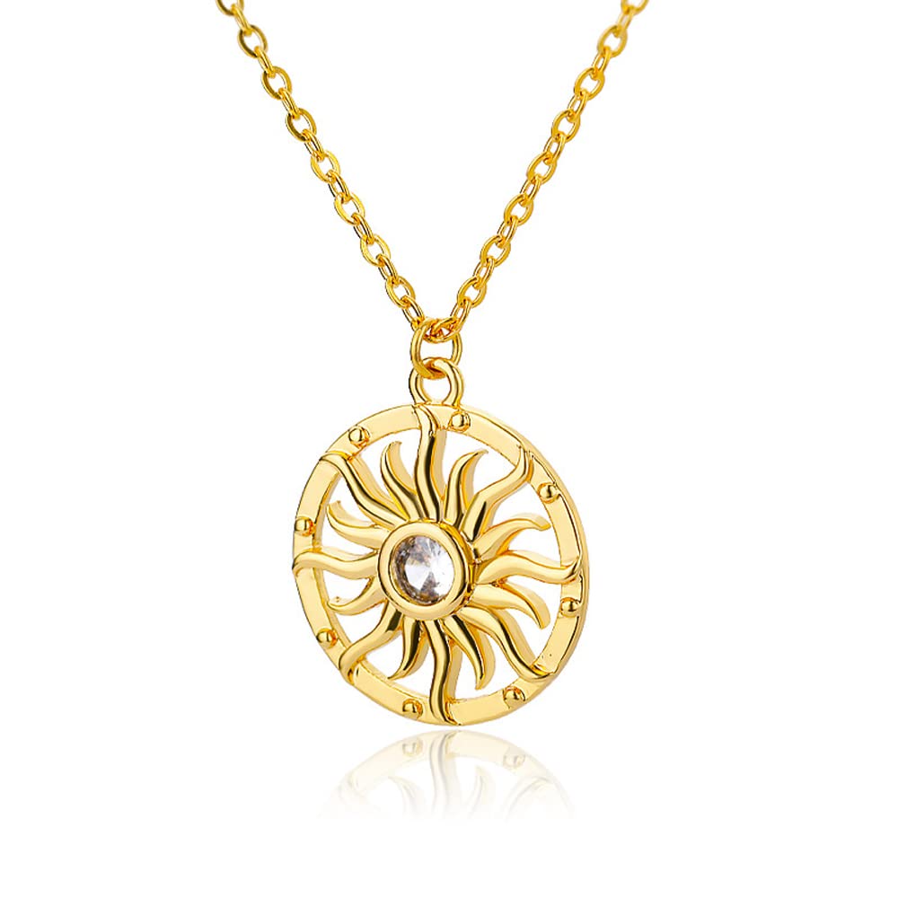 COLORFUL BLING Double Chains Moon and Sun Layered Choker Necklace Sunflower Opal Pendant Necklace Gift for Women-J round
