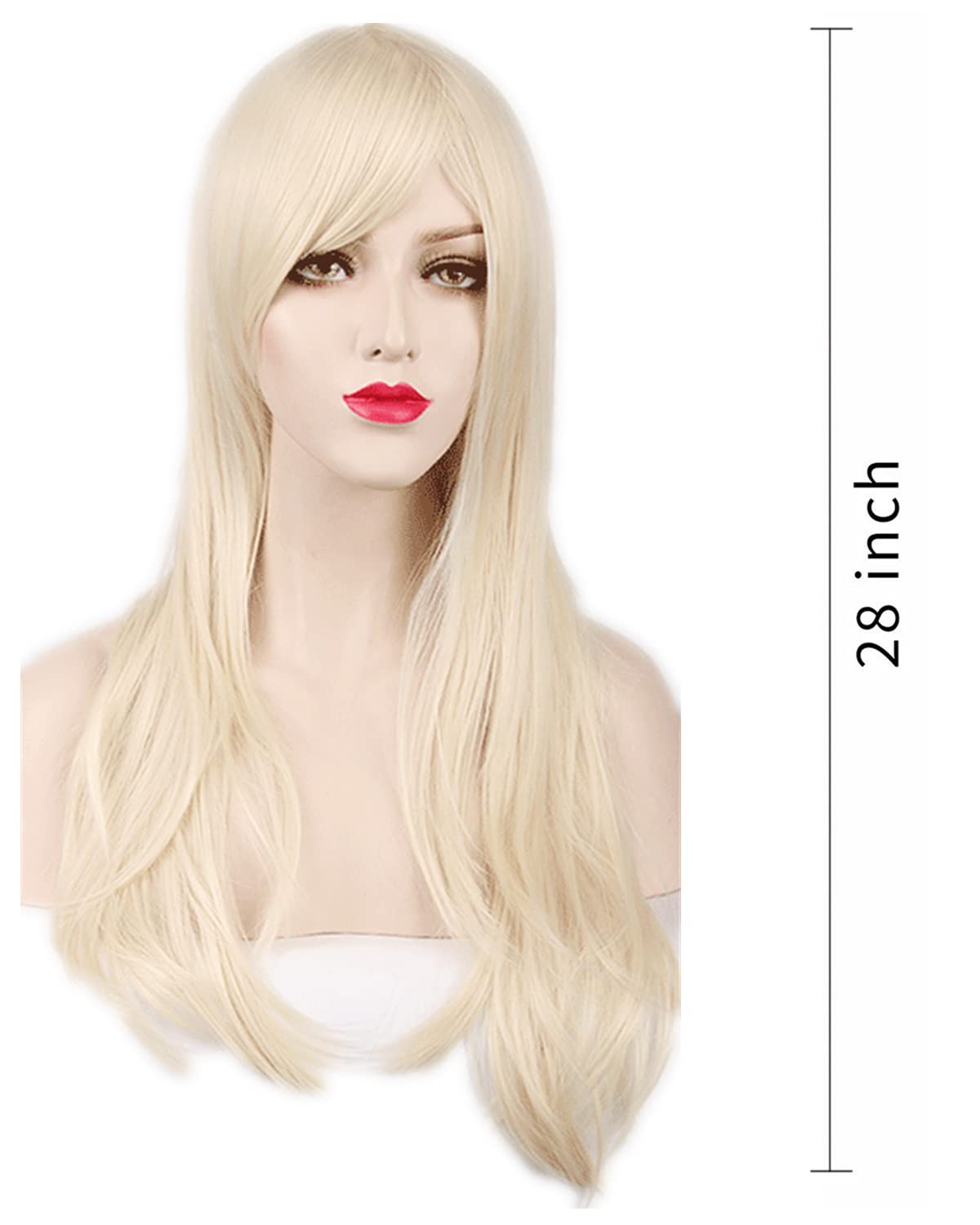 Aneshe Wigs 28'' Long Wavy Hair Heat Resistant Cosplay Wig For Women (Light Blonde)