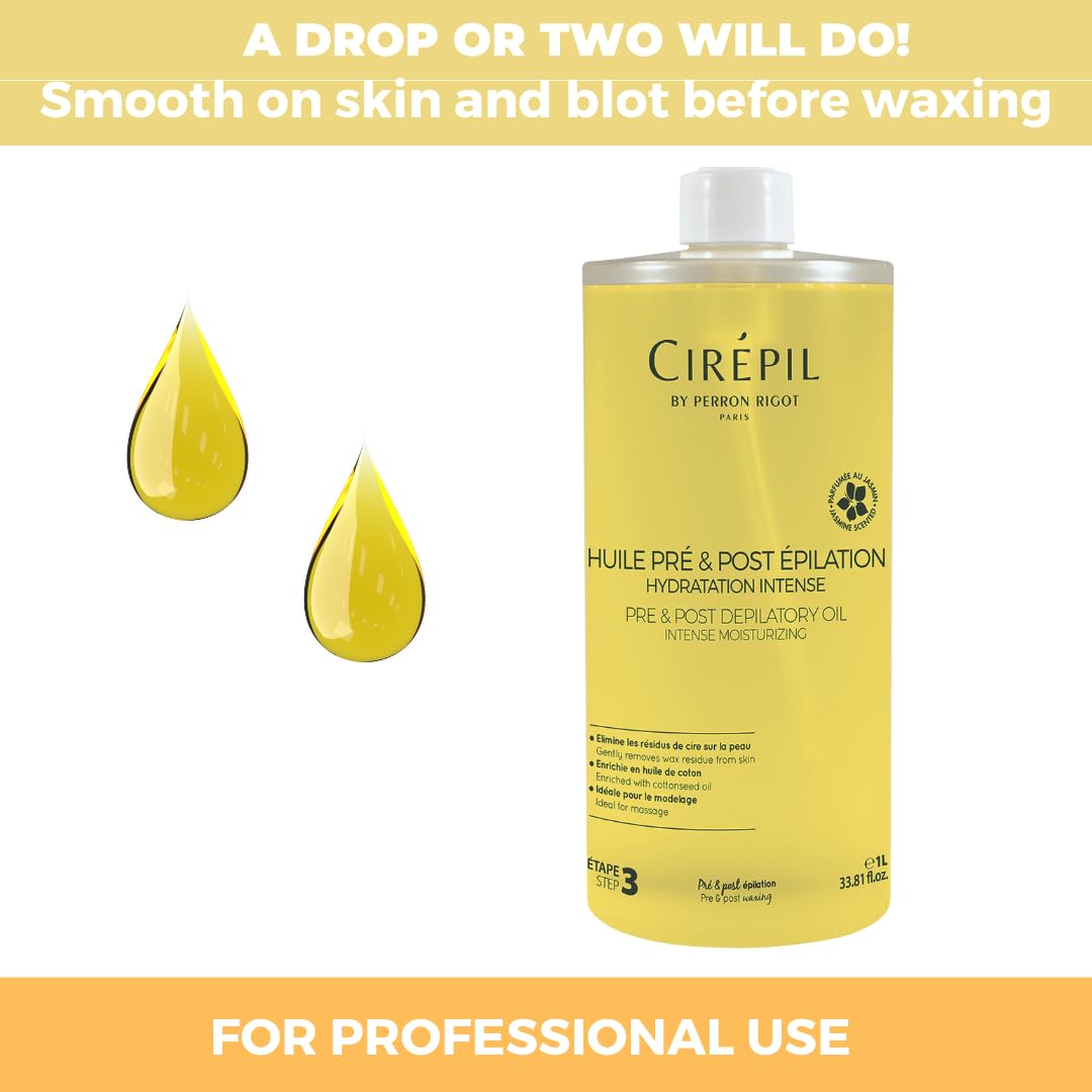 Cirepil - Pre & Post - Depilatory Oil - 1000 ml / 33.81 fl oz - Protects the Skin Before Waxing & Removes Wax Residue - Pre-Waxi