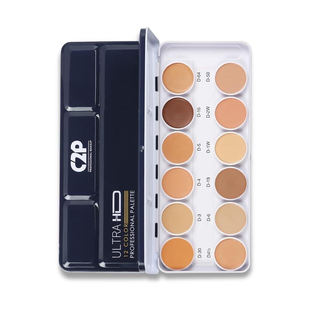 C2P Pro Dermashield 12In1 Concealer Palette For Face Makeup | CreamBased Contour, Color Corrector & Foundation | Hides Blemis