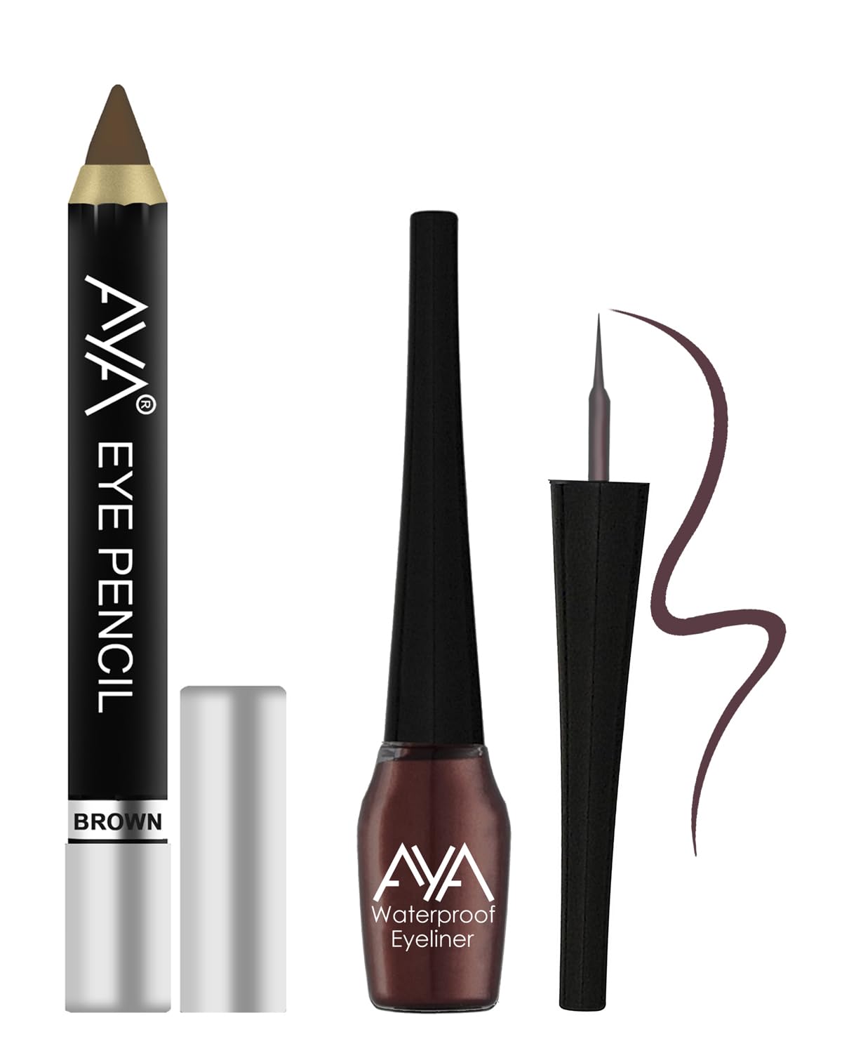 Aya Waterproof Eyeliner 5 Ml & Eye Pencil Kajal 2.8G, Bold Eye Looks, LongLasting, Liner & Kajal Combo Pack, Essential Eye Kit,