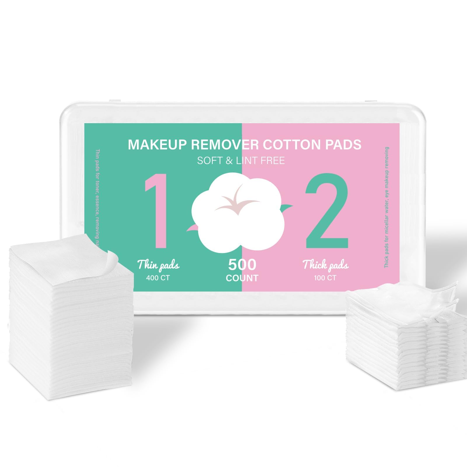 Square Cotton Pads For Face (500 Count) - 100% Pure Cotton, Soft Lint-Free Makeup Remover Pads For Facial And Eye Use, Double-Si