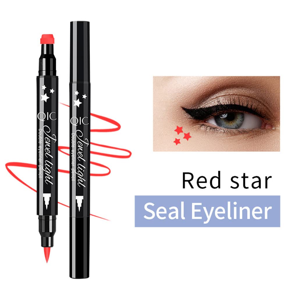 Go Ho Red Liquid Eyeliner Stamp,Star Stamp Eyeliner Makeup,Double-Side Seal Waterproof Eyeliner Pen,Long-Lasting Smudge-Proof Ta