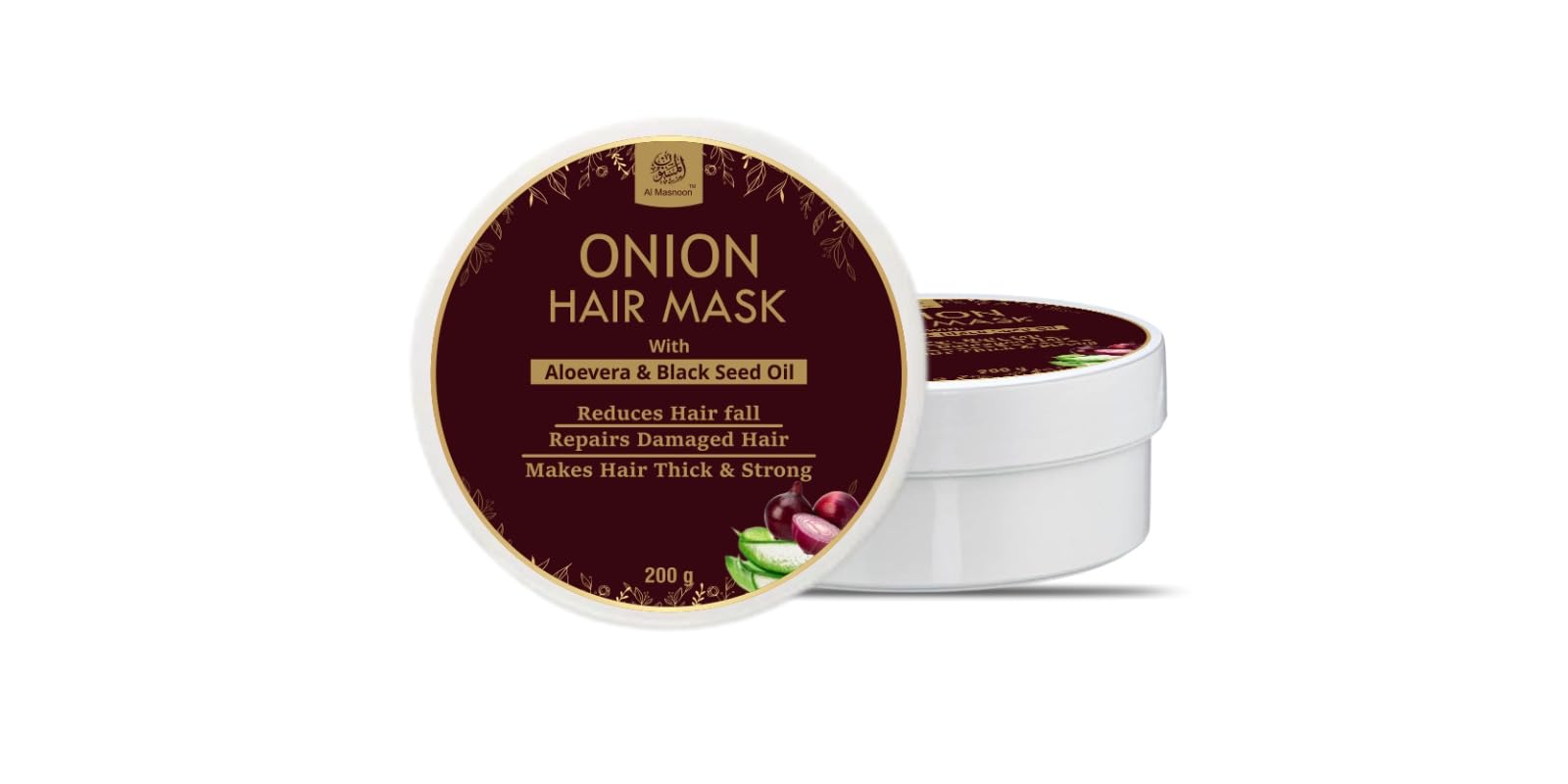 Al Masnoon Onion Hair Mask With Aloe Vera & Black Seed Oil  Reduces Hair Fall, Repairs Damaged Hair, Sls & Paraben Free (200 G,