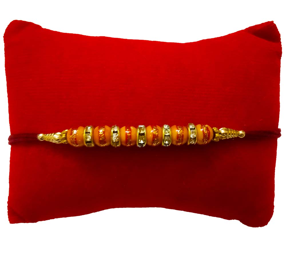 Avanti Creations Wooden Beads Ad Ring Studded Elegant Rakhi For Bhaiya Bhabhi Bracelet Rakhi With Roli Chawal (Pack Of 2 Rakhi)