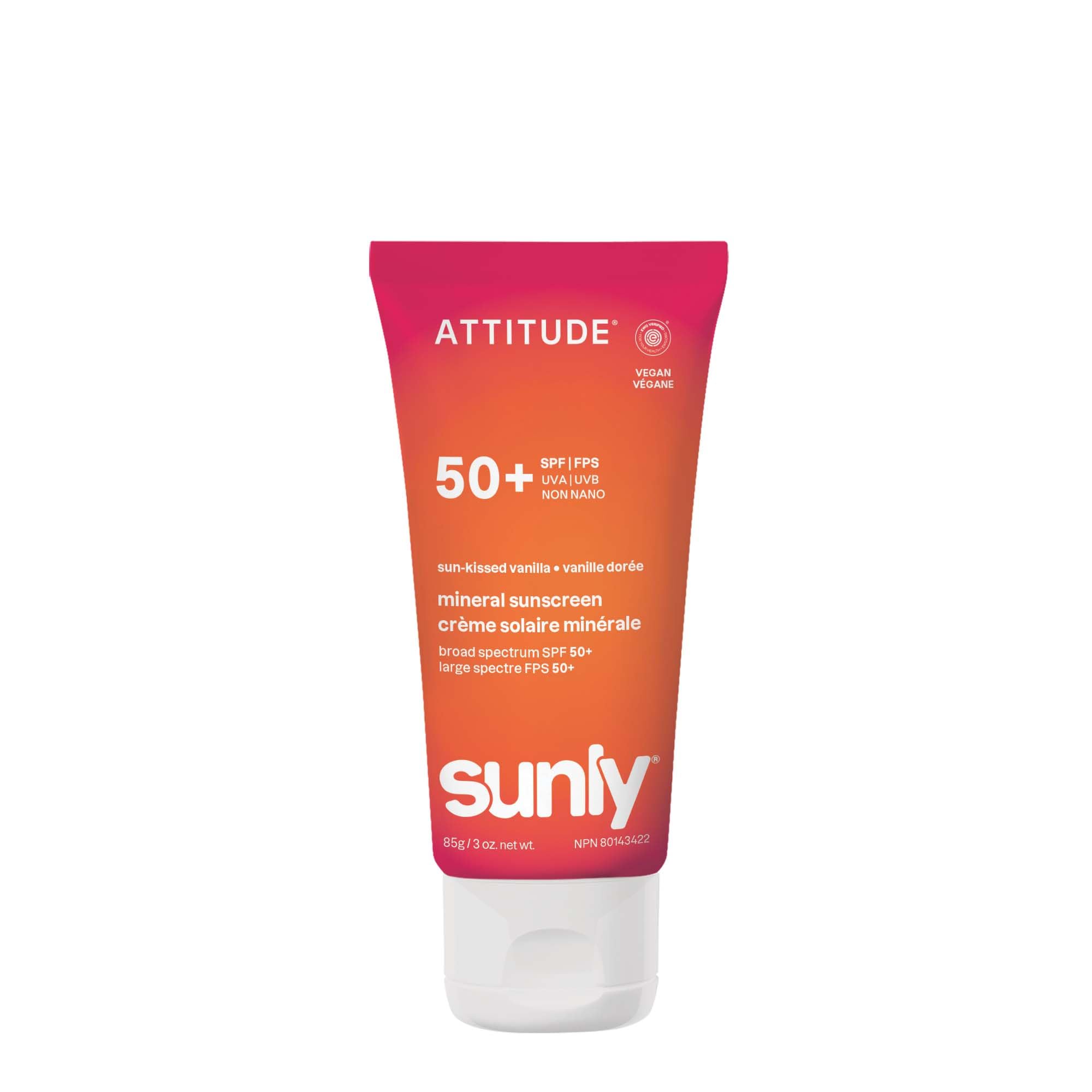ATTITUDE Mineral Sunscreen SPF 50, Broad Spectrum Zinc Oxide, EWG Verified, Mineral-Based, Non-Nano, Lightweight Cream, Vegan, S