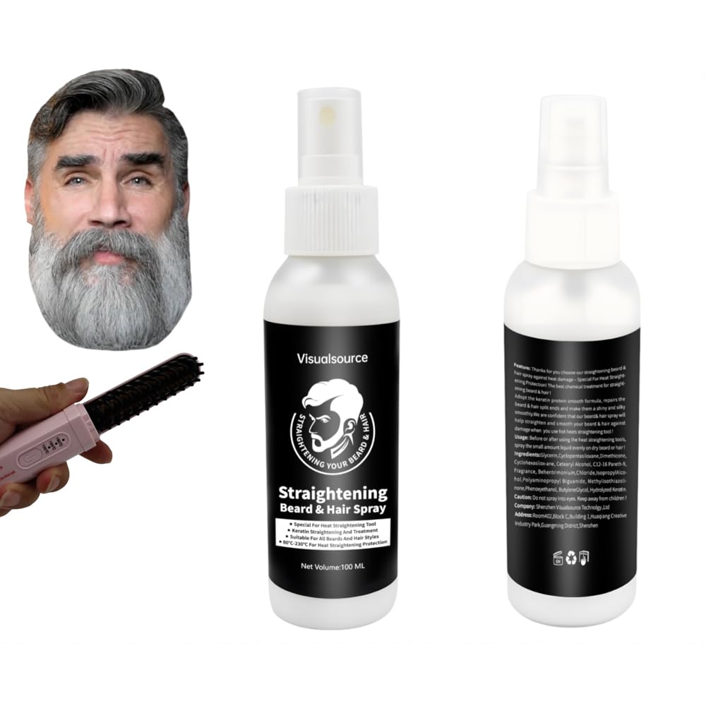visualsource 100ML Straightening Beard Hair Spray For Men,Shield Heat Spray 80?230? For Heat Straightening Protection Styling P