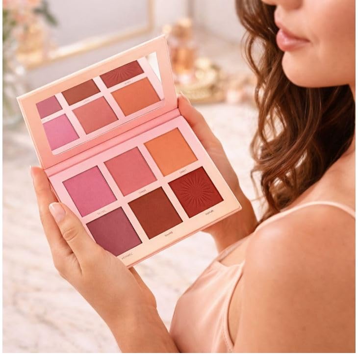 B Inik MultiColour Blush Palette, 6 Shades Pressed Powder Palette, Buildable Coverage, 40G