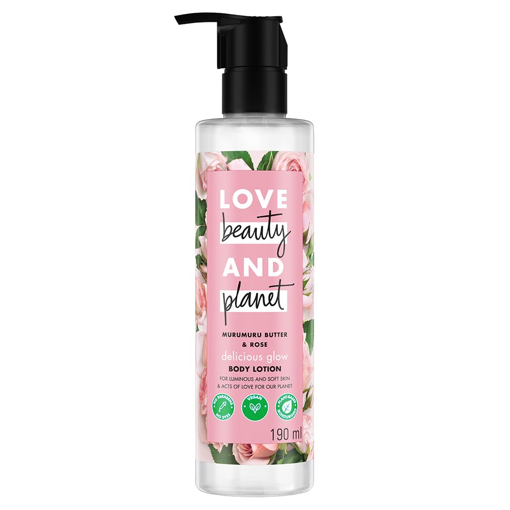 Love Beauty & Planet Natural Murumuru Butter & Rose Glow Body Lotion | 24 Hour Moisturization | Non-Sticky | Fast Absorbing | Fo